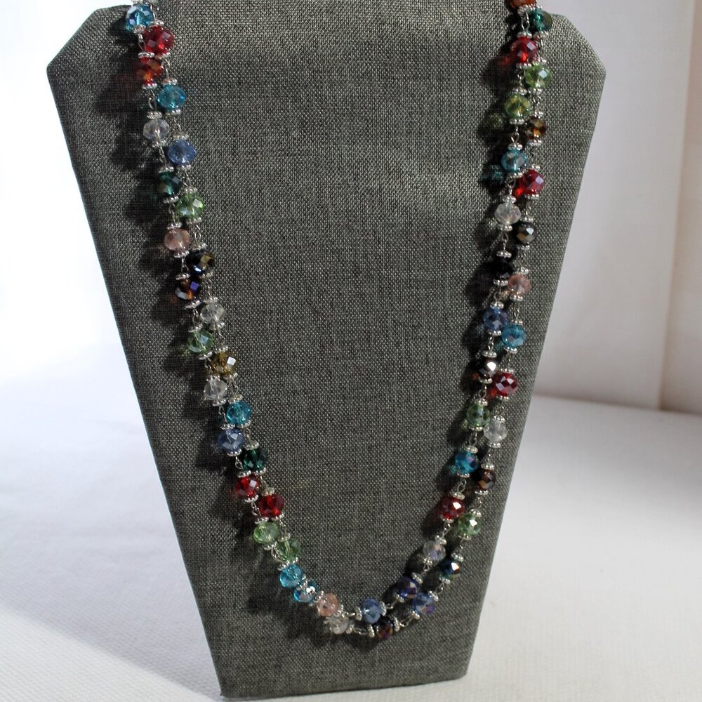 Premier Designs Long Glass Beads Silver Tone Necklace - Picture 3 of 8